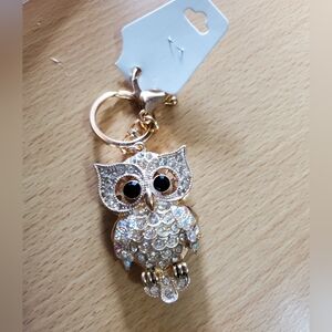 Owl Turquoise Rhinestone Studded Keychain
